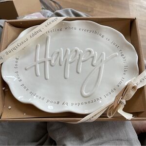 MudPie Happy White Ceramic Serving Platter